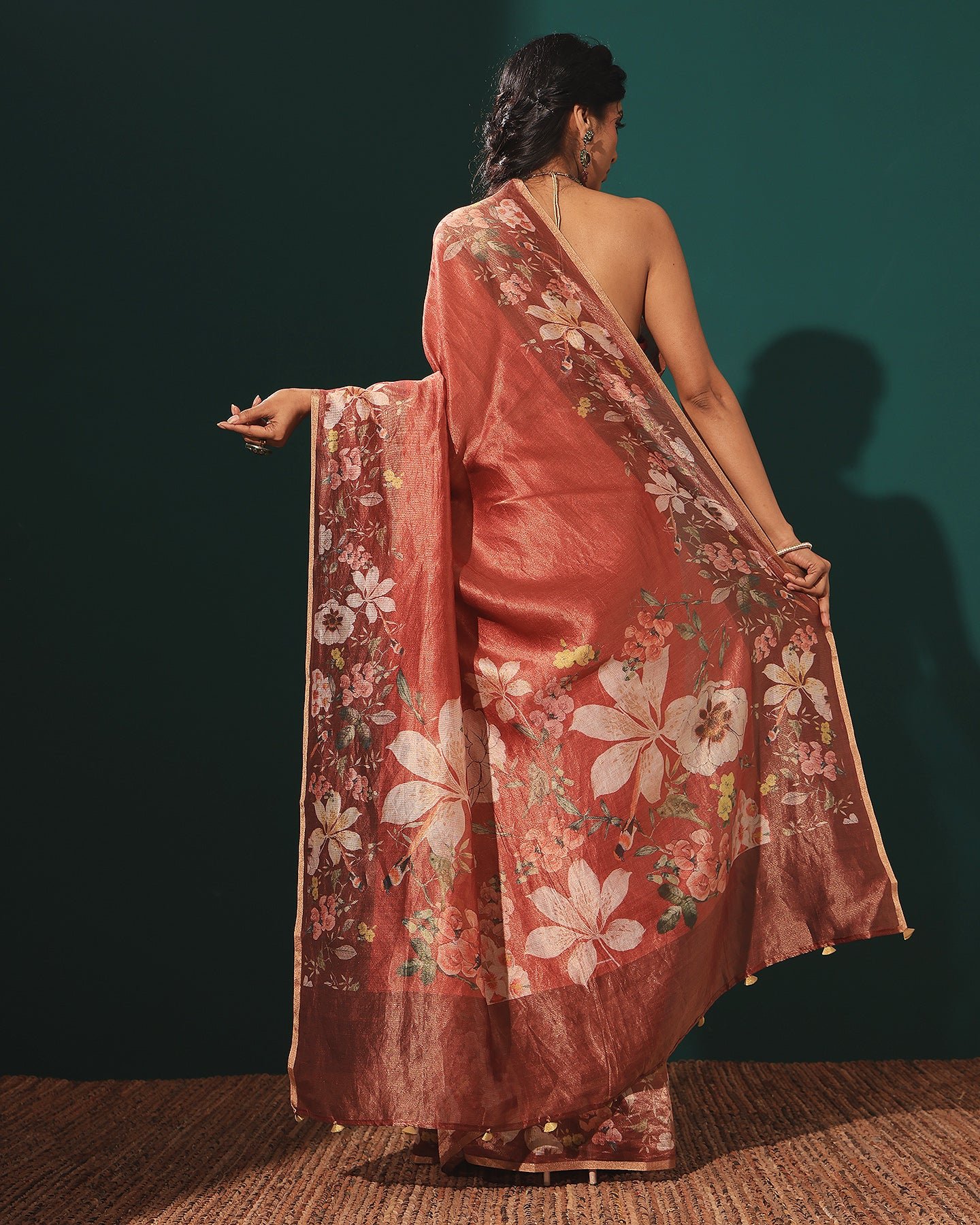 A red-striped silk saree typically features bold - Image 4