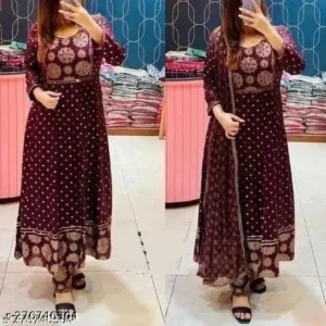 Anarkali Dupatta Set" Women's Printed "Anarkali Kurti" & Pant Dupatta Set