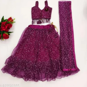 Girls Lehenga Choli Fusion Wear Printed Lehenga, Choli and Dupatta Set (Purple, Pack of 1)
