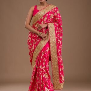 Pink Zariwork Crepe Saree